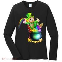 Rainbow Leprechaun Sliding Into A Pot Of  Gold Women's Long Sleeve Shirt thumb 0