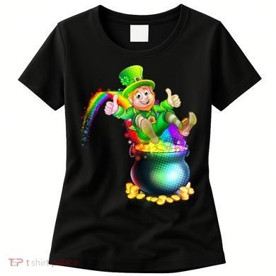 Rainbow Leprechaun Sliding Into A Pot Of  Gold Women's T-Shirt