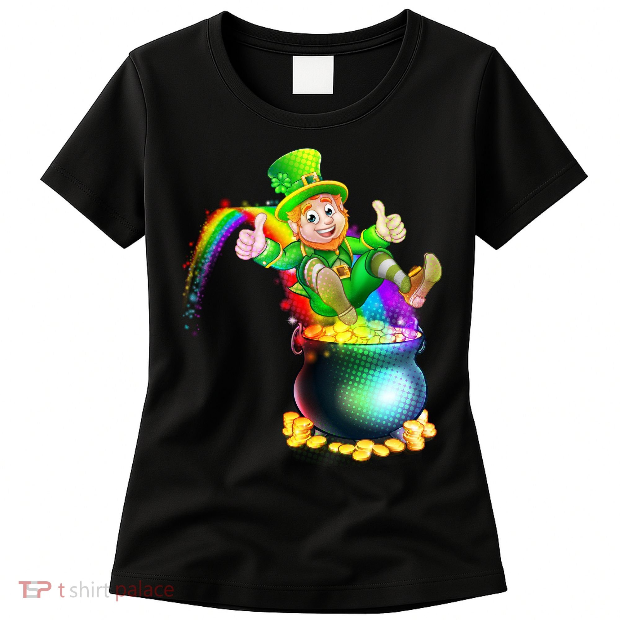 Rainbow Leprechaun Sliding Into A Pot Of  Gold Women's T-Shirt