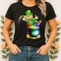 Rainbow Leprechaun Sliding Into A Pot Of  Gold Women's T-Shirt thumb 2