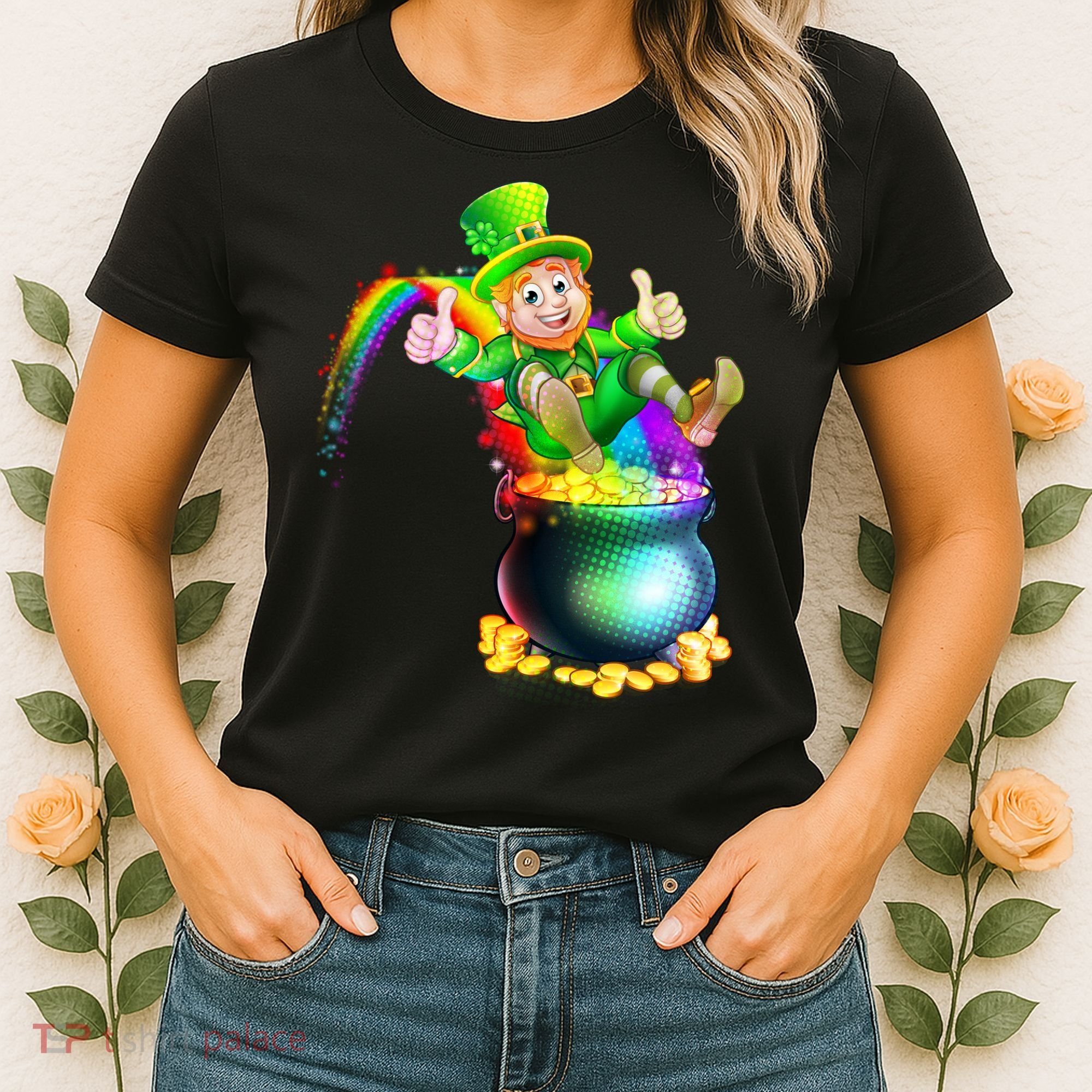 Rainbow Leprechaun Sliding Into A Pot Of  Gold Women's T-Shirt