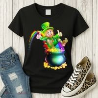 Rainbow Leprechaun Sliding Into A Pot Of  Gold Women's T-Shirt thumb 3