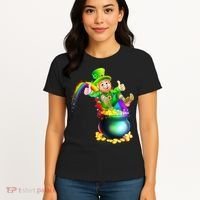 Rainbow Leprechaun Sliding Into A Pot Of  Gold Women's T-Shirt thumb 4