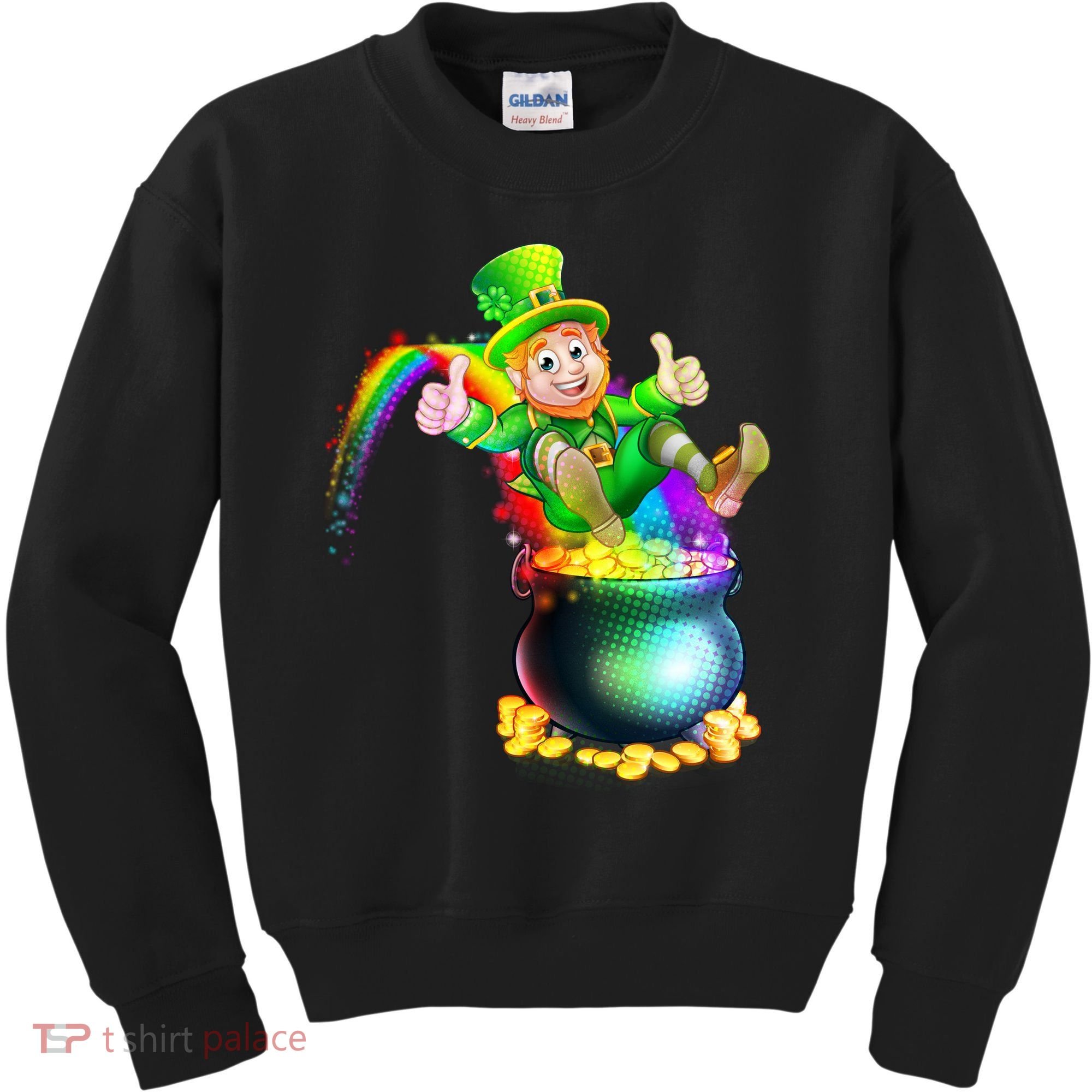 Rainbow Leprechaun Sliding Into A Pot Of  Gold Kids Sweatshirt