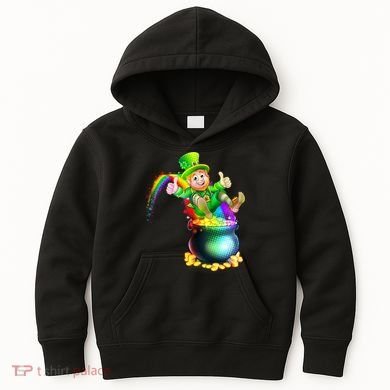 Rainbow Leprechaun Sliding Into A Pot Of  Gold Kids Hoodie