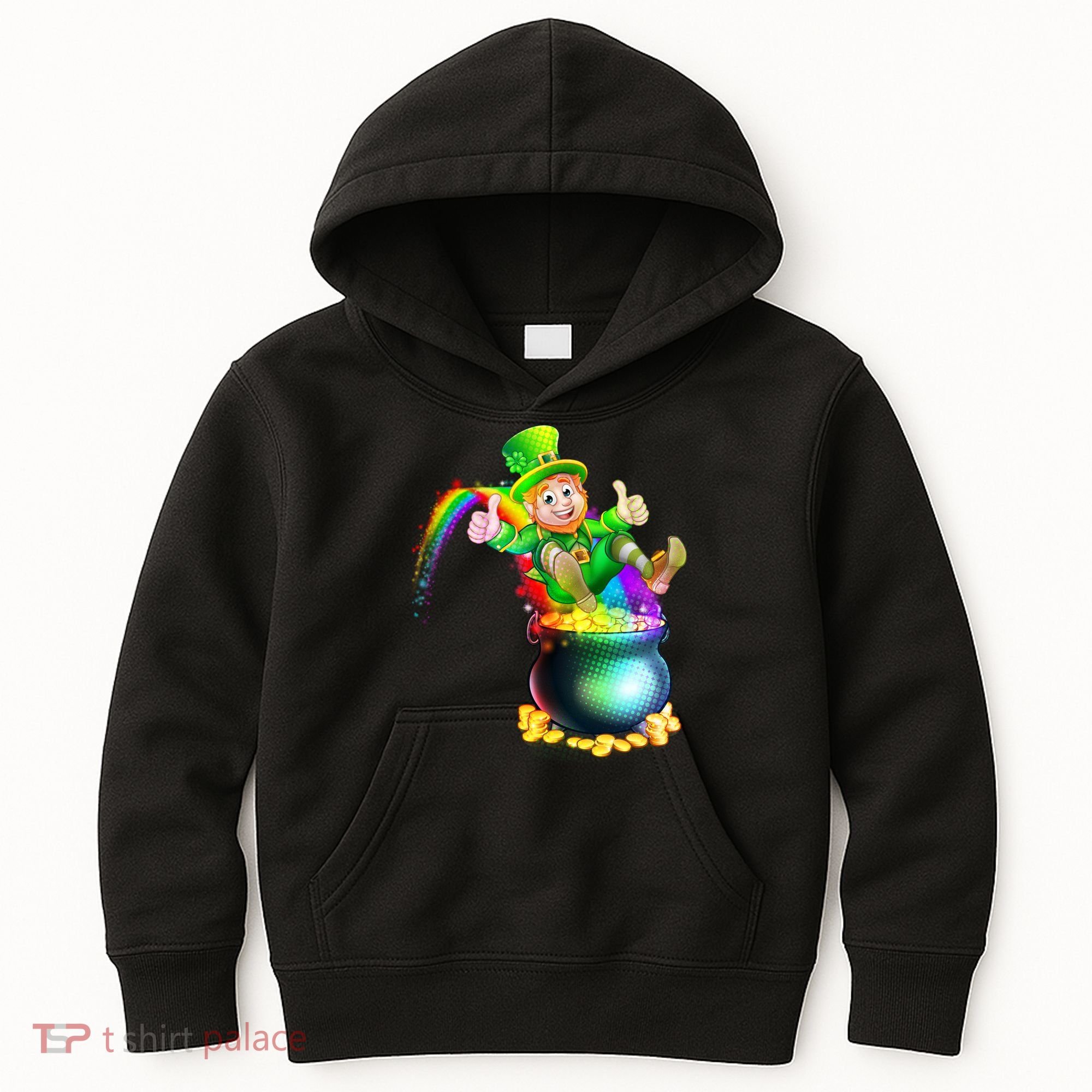 Rainbow Leprechaun Sliding Into A Pot Of  Gold Kids Hoodie