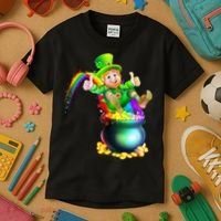 Rainbow Leprechaun Sliding Into A Pot Of  Gold Kids T-Shirt thumb 3