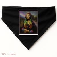 Rainbow Mona Lisa Art Painting USA-Made Doggie Bandana thumb 0