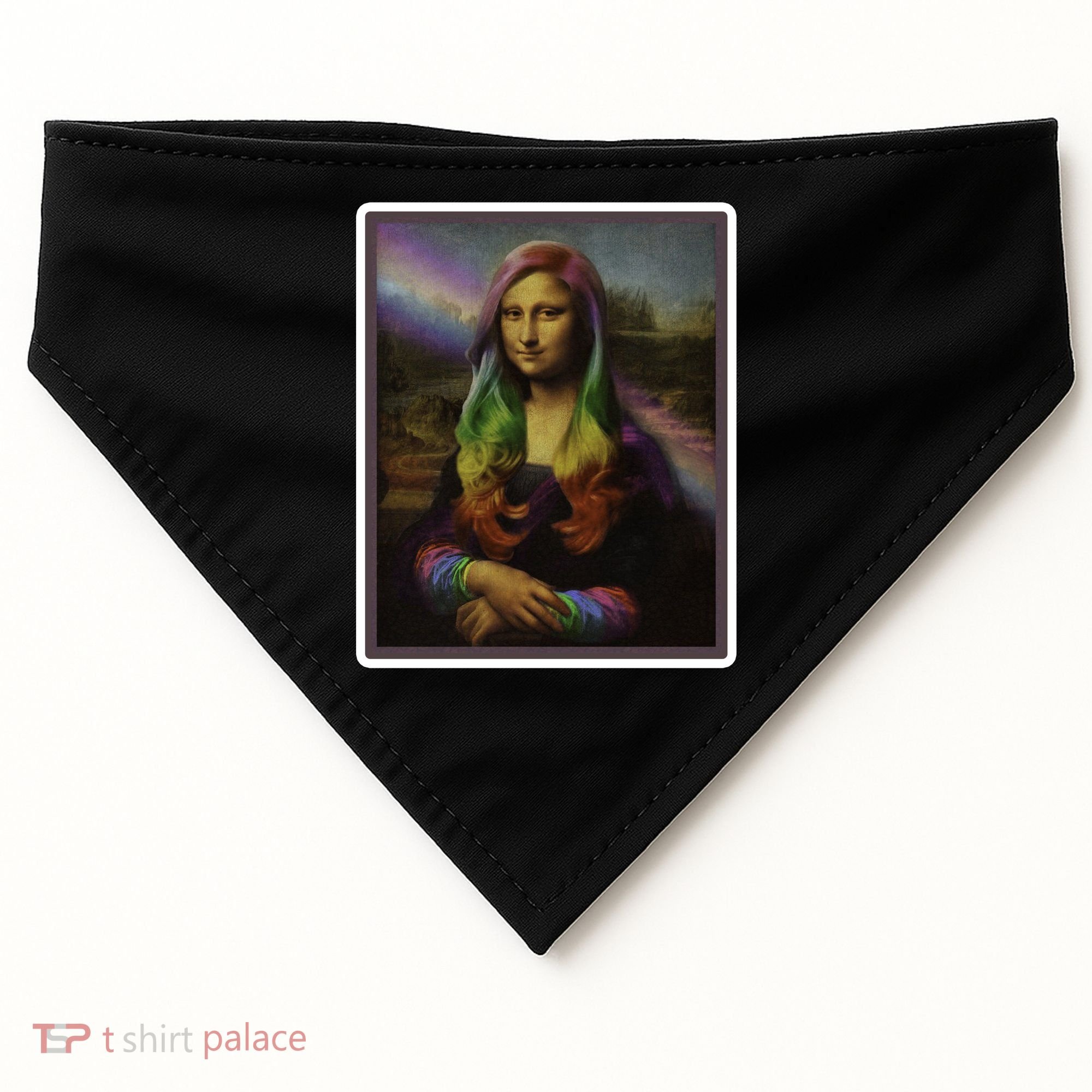 Rainbow Mona Lisa Art Painting USA-Made Doggie Bandana