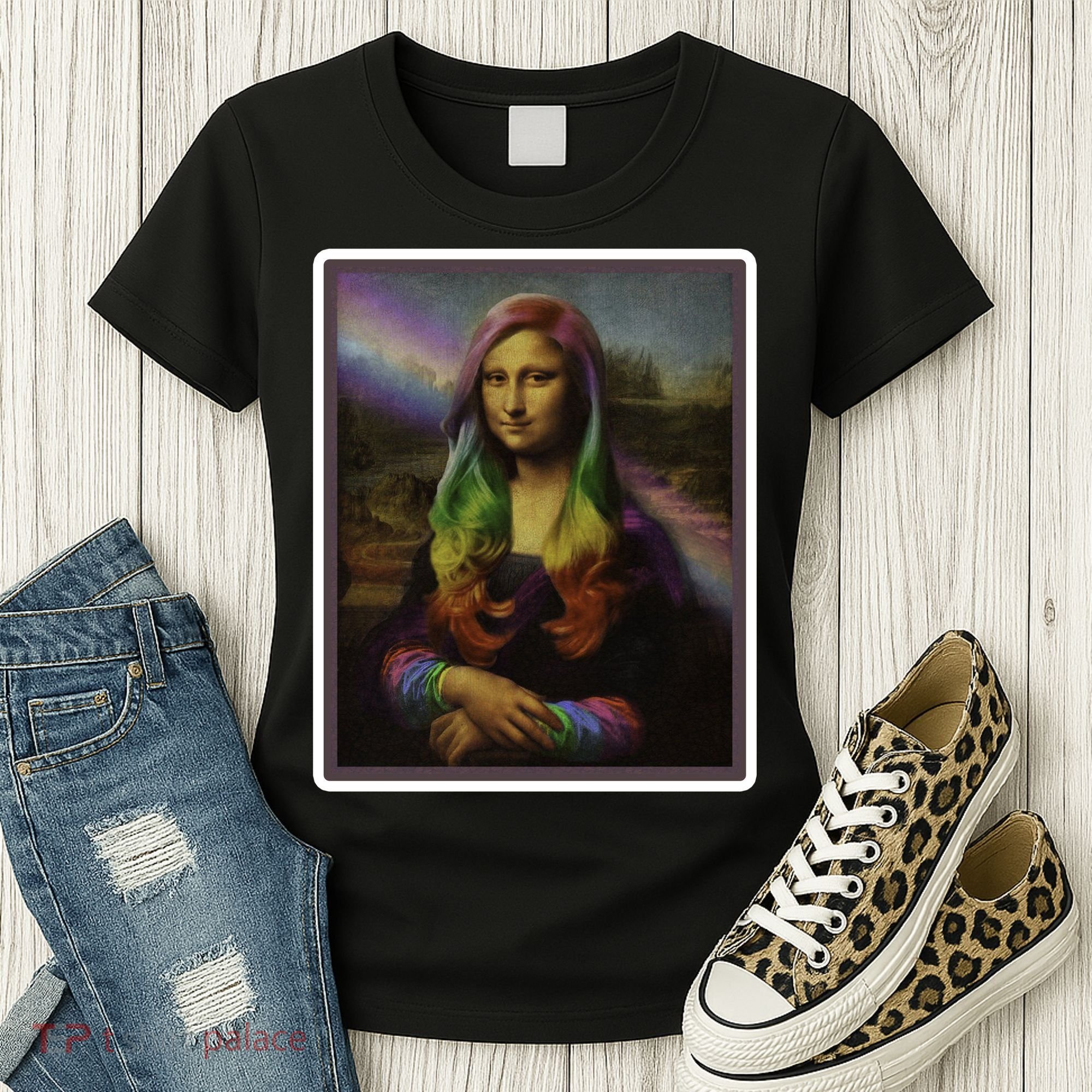 Rainbow Mona Lisa Art Painting Women's T-Shirt
