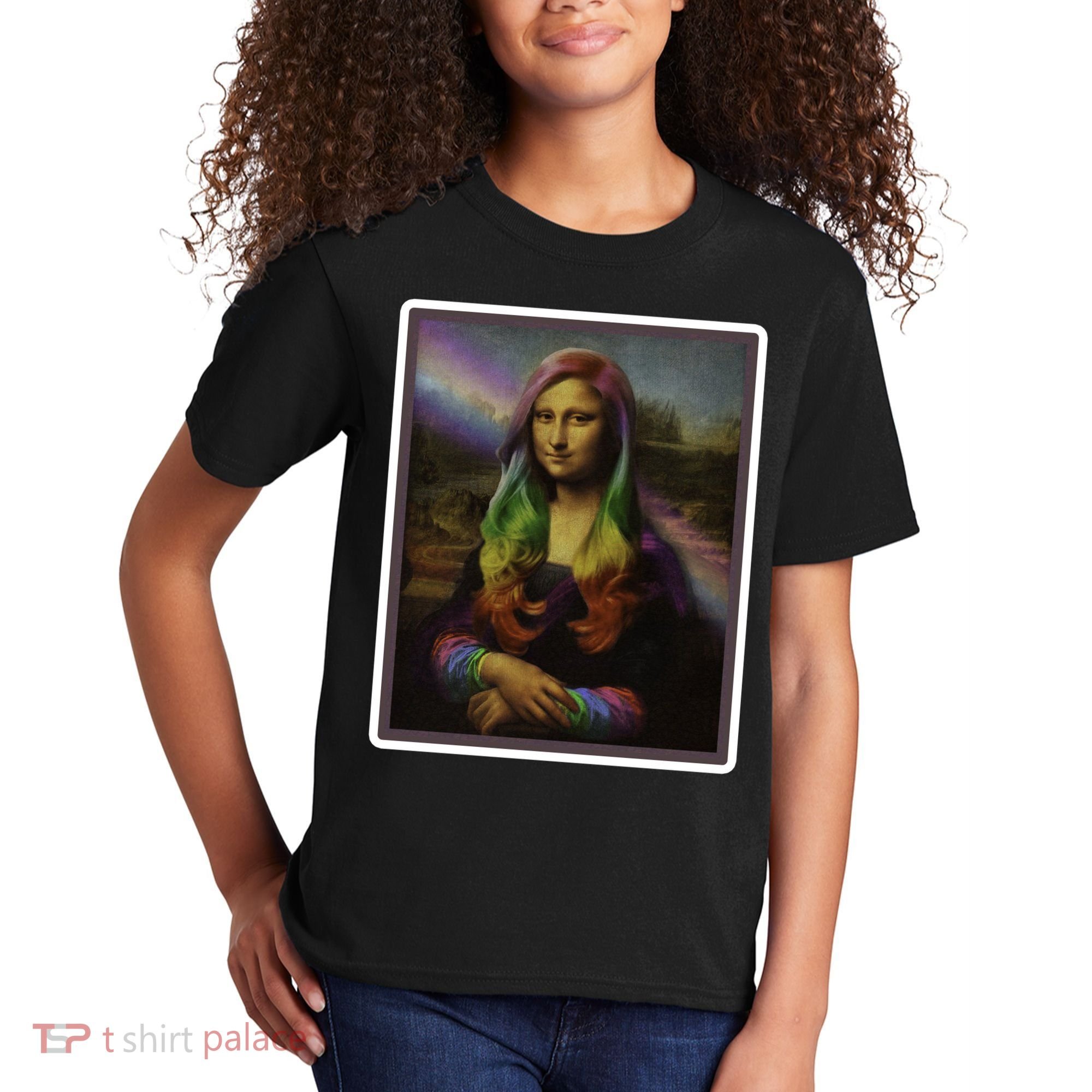 Rainbow Mona Lisa Art Painting Kids T-Shirt