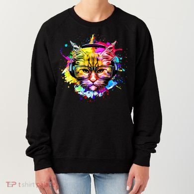 Rainbow Paint Hipster DJ Cat Women's Sweatshirt