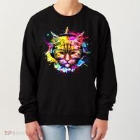 Rainbow Paint Hipster DJ Cat Women's Sweatshirt thumb 0
