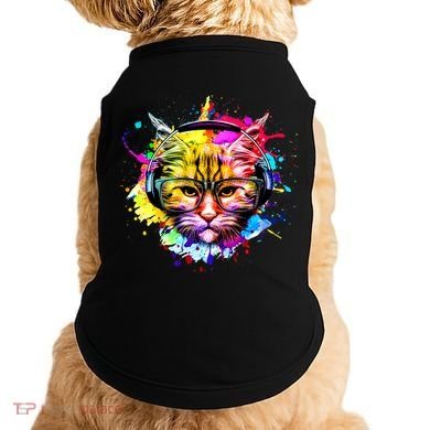 Rainbow Paint Hipster DJ Cat Doggie Tank