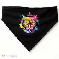 Rainbow Paint Hipster DJ Cat USA-Made Doggie Bandana thumb 0
