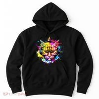 Rainbow Paint Hipster DJ Cat Hoodie thumb 0