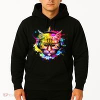 Rainbow Paint Hipster DJ Cat Hoodie thumb 2