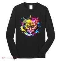 Rainbow Paint Hipster DJ Cat Long Sleeve Shirt thumb 0