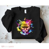 Rainbow Paint Hipster DJ Cat Sweatshirt thumb 2