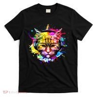 Rainbow Paint Hipster DJ Cat T-Shirt thumb 0