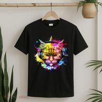 Rainbow Paint Hipster DJ Cat T-Shirt thumb 2