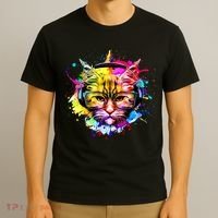 Rainbow Paint Hipster DJ Cat T-Shirt thumb 3
