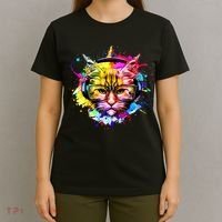 Rainbow Paint Hipster DJ Cat T-Shirt thumb 4