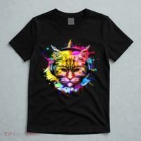 Rainbow Paint Hipster DJ Cat T-Shirt thumb 5