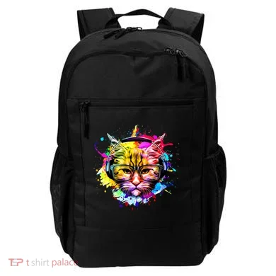 Rainbow Paint Hipster DJ Cat Backpack