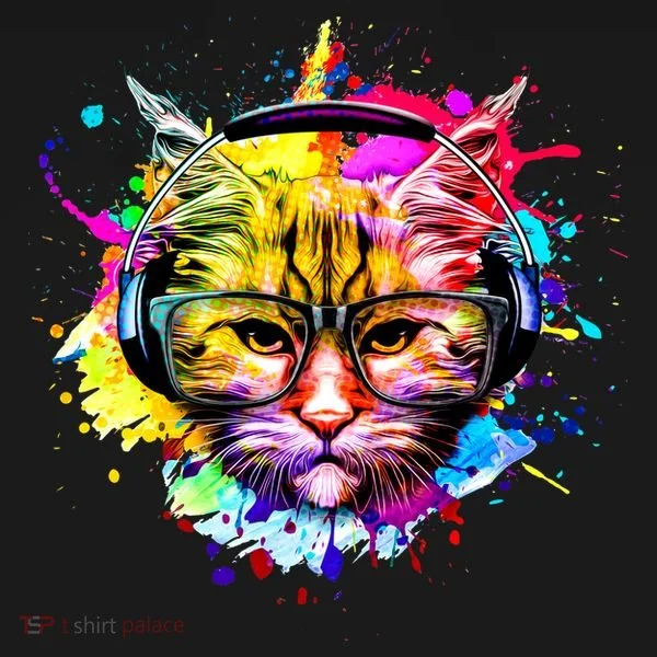 Rainbow Paint Hipster DJ Cat Bucket Hat