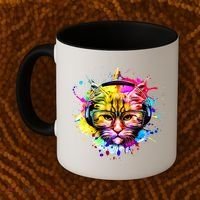 Rainbow Paint Hipster DJ Cat Coffee Mug thumb 2