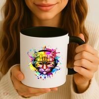 Rainbow Paint Hipster DJ Cat Coffee Mug thumb 3