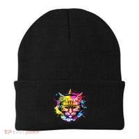 Rainbow Paint Hipster DJ Cat Beanie thumb 0