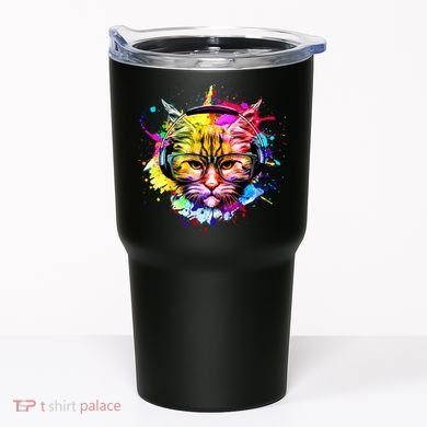 Rainbow Paint Hipster DJ Cat Tumbler