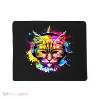 Rainbow Paint Hipster DJ Cat Mousepad thumb 0