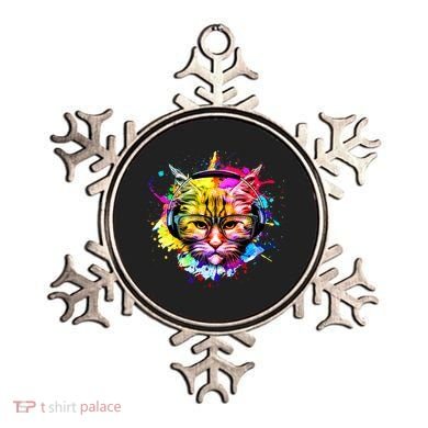 Rainbow Paint Hipster DJ Cat Ornament