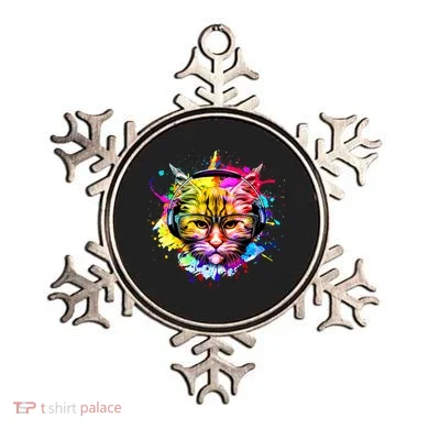 Rainbow Paint Hipster DJ Cat Ornament