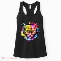 Rainbow Paint Hipster DJ Cat Women's Tank Top thumb 0
