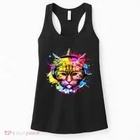 Rainbow Paint Hipster DJ Cat Women's Tank Top thumb 0