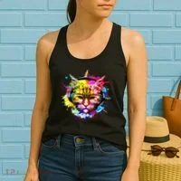Rainbow Paint Hipster DJ Cat Women's Tank Top thumb 2