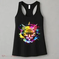 Rainbow Paint Hipster DJ Cat Women's Tank Top thumb 3