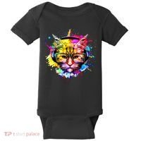 Rainbow Paint Hipster DJ Cat Baby Bodysuit thumb 0
