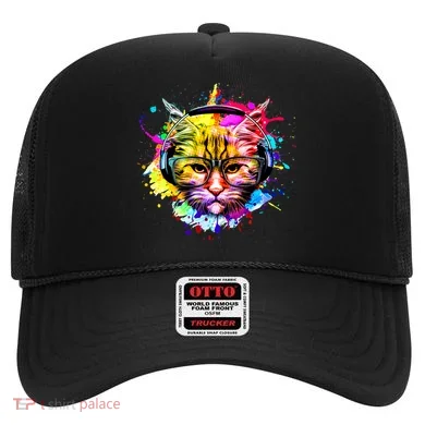 Rainbow Paint Hipster DJ Cat Hat