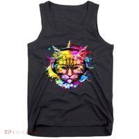 Rainbow Paint Hipster DJ Cat Tank Top thumb 0