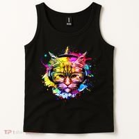 Rainbow Paint Hipster DJ Cat Tank Top thumb 2