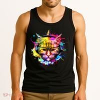 Rainbow Paint Hipster DJ Cat Tank Top thumb 3