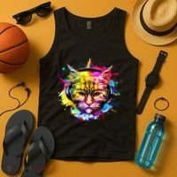 Rainbow Paint Hipster DJ Cat Tank Top thumb 4