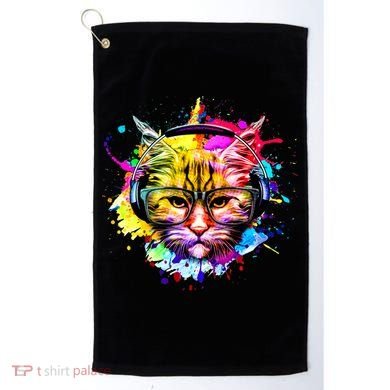 Rainbow Paint Hipster DJ Cat Golf Towel
