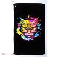 Rainbow Paint Hipster DJ Cat Golf Towel thumb 0