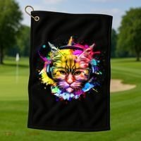 Rainbow Paint Hipster DJ Cat Golf Towel thumb 1